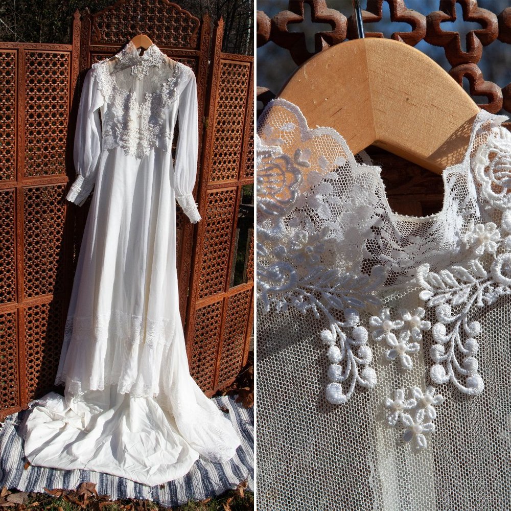 1970s Edwardian Wedding Dress